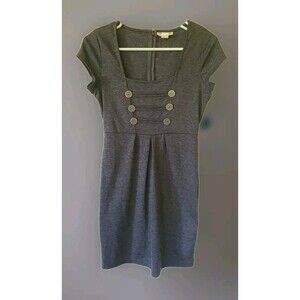 BELLE DU JOUR Jrs Womens Dress Gray Military Style Button Front Short Sleeve S